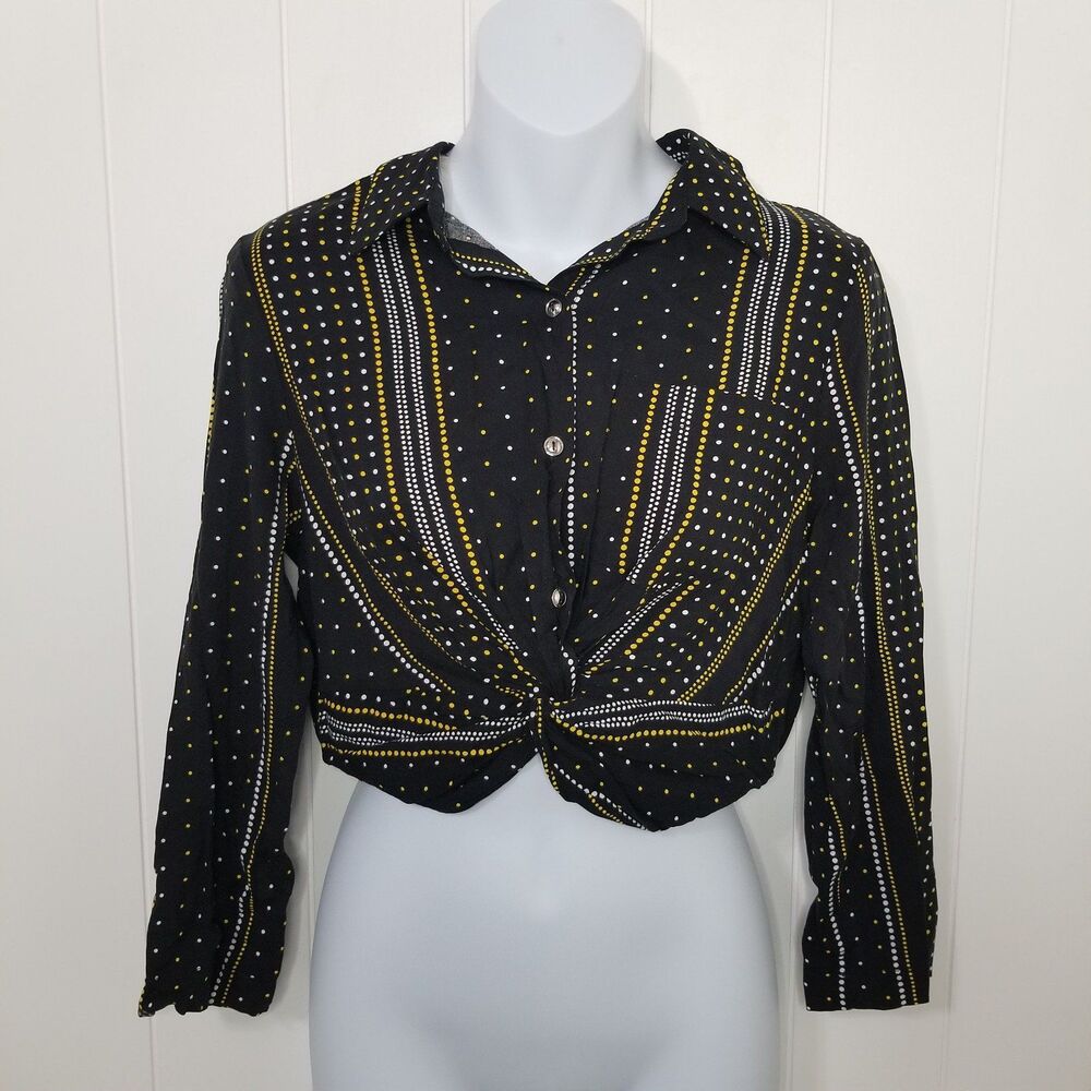 Papermoon Dot Striped Print Long Sleeve Crop Top Size Small